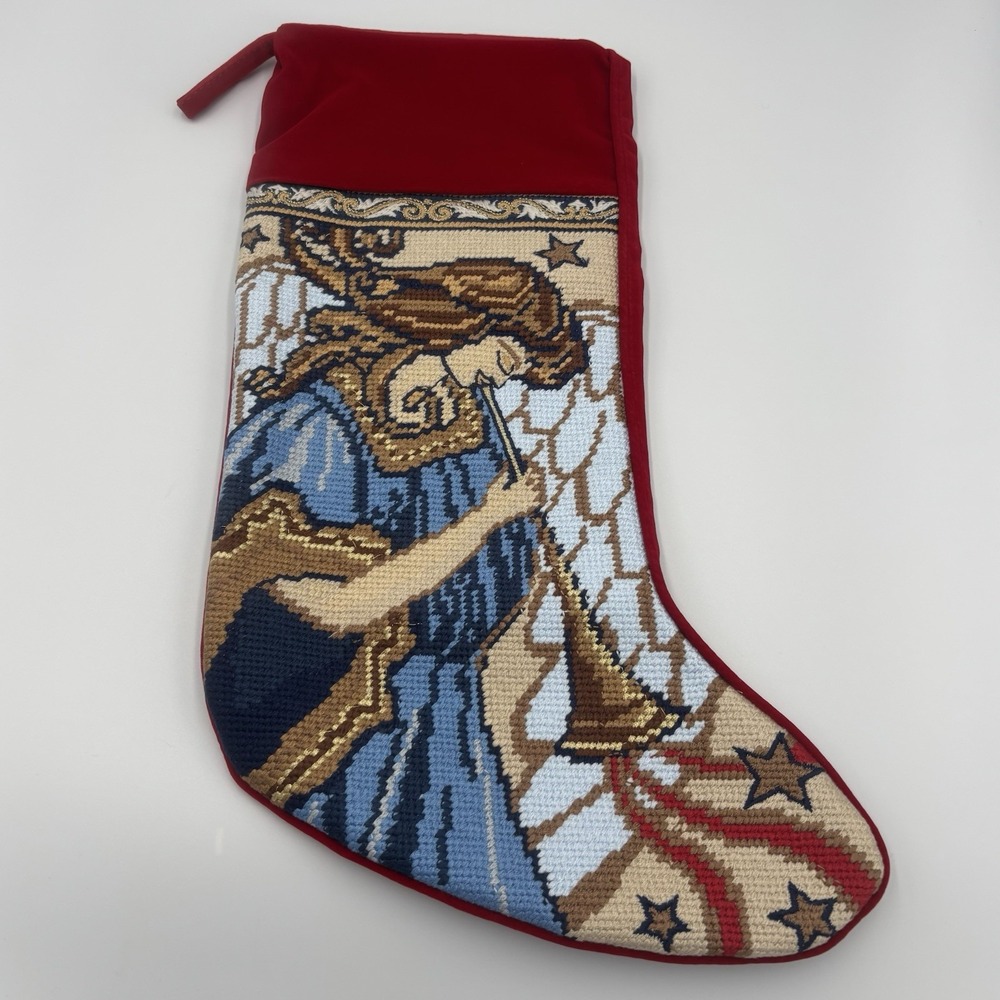 ANGEL Needlepoint Christmas Stocking‎ Velvet Back 16"